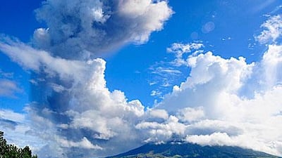 Mount Mayon in the Philipinnes spews ash today.
