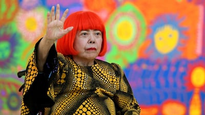 Kusama during a press preview of her exhibition 'My Eternal Soul' at the National Art Centre in Tokyo. AFP