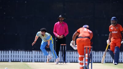 Ajay Kumar picked up five wickets for Emirates Blues against Fujairah in the Emirates D50 at the ICC Academy in Dubai