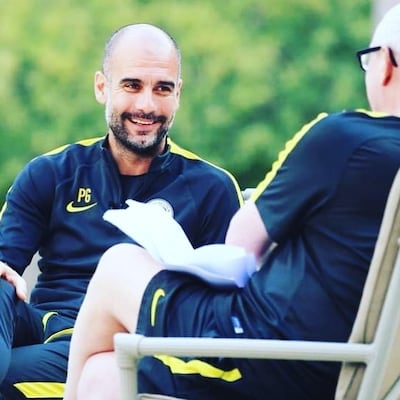 Chris Bailey during one of his earliest interviews with Pep Guardiola at Manchester City. Photo: Chris Bailey