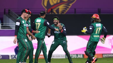 Desert Vipers players celebrates the wicket of Sanjay Krishnamurthi of MI Emirates during the final of the DP World International League T20 between Desert Vipers and MI Emirates at the Dubai International Cricket Stadium, Dubai, United Arab Emirates, on 4 January 2026. Photo by CREIMAS / ILT20 RESTRICTED TO EDITORIAL USE