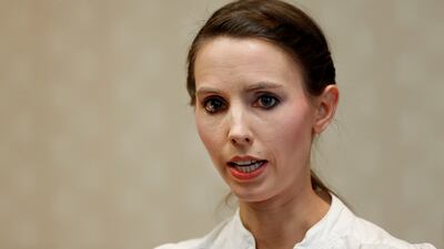 Former US gymnast Rachael Denhollander speaks about Nassar in November 2017. AP