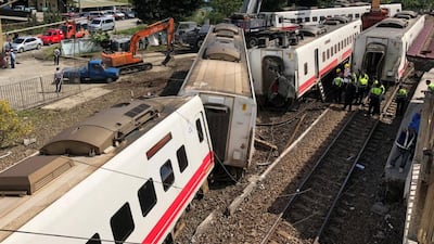 An overturned train is seen in Yilan, Taiwan. REUTERS