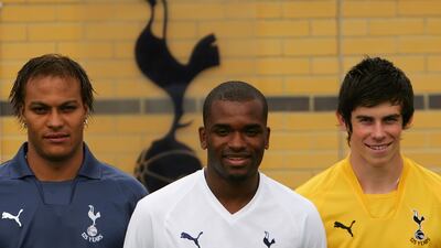 Left to right: New Tottenham signings Younes Kaboul, Darren Bent and Gareth Bale on July 5, 2007. Getty