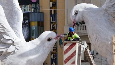 Part of a 'fallas' sculpture installation, during preparations in Valencia, Spain. EPA