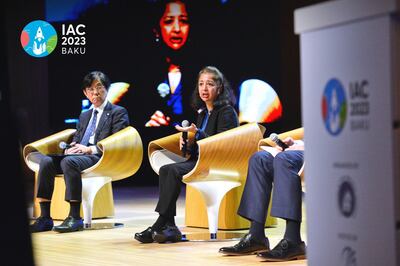 Sharmila Bhattacharya, a scientist for Space Biology in Nasa’s Biological and Physical Science division, speaking at the conference in Baku. International Astronautical Congress