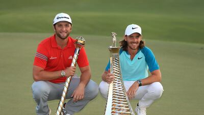 Jon Rahm, left, won the DP World Tour Championship on Sunday as Tommy Fleetwood, right, was crowned the Race to Dubai winner. Andrew Redington / Getty Images