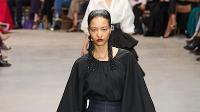 Carolina Herrera leant into no-nonsense materials and colour combinations, such as black and dark wash denim. Photo: Carolina Herrera