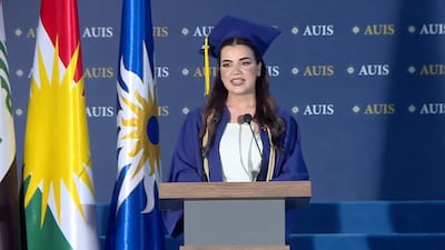 Valedictorian Eveen Ali Hassan speaks at the ceremony. Photo: Screengrab