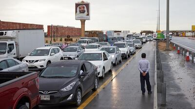 Drivers spent hours on the E11 on Wednesday at Jebel Ali after a huge body of rainwater gathered, blocking traffic. Courtesy Jan Kasselman