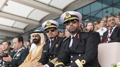 High-ranking members of the Armed Forces watch the opening ceremony of the 2017 International Defence Exhibition and Conference. Philip Cheung / Crown Prince Court - Abu Dhabi