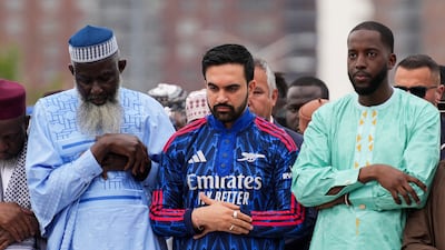 New York City Mayor Zohran Mamdani, centre, prays during Eid Al Adha prayers in the Bronx. Reuters