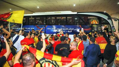 Fans of Esperance De Tunis welcome the team bus in Abu Dhabi ahead of the Fifa Club World Cup. Courtesy Fifa Club World Cup UAE 2018