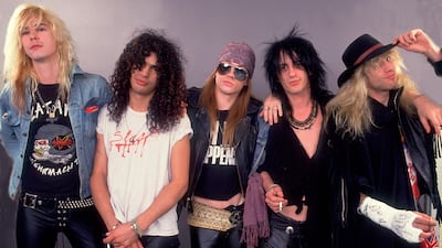 Guns N’ Roses, from left, Duff McKagan, Slash, Axl Rose, Izzy Stradlin and Steven Adler at the start of their career in 1987, the year they released their debut album Getty
