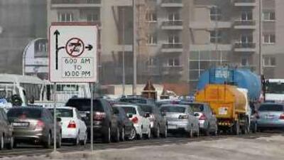 Traffic near The Greens in Dubai is bumper-to-bumper in the mornings.