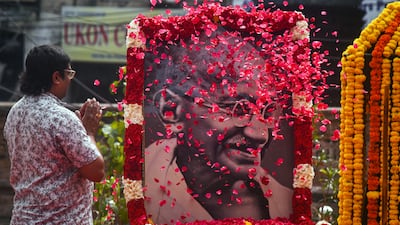 A floral tribute to Mahatma Gandhi on the 75th anniversary of his death, at Egmore Museum in Chennai, India, on Monday. Gandhi was assassinated on January 30, 1948, and the day has since been observed as Martyr's Day. EPA