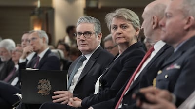 From left, Britain's Prime Minister Keir Starmer, Foreign Secretary Yvette Cooper and Defence Secretary John Healey. AFP