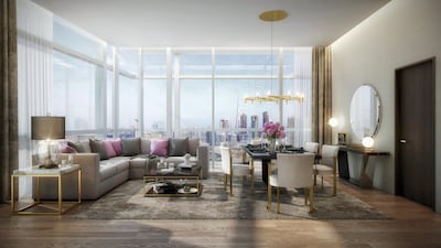 A two-bedroom unit living room. Courtesy Omniyat