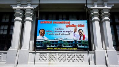 Mahinda Rajapaksa posters outside Lake House in Sri Lanka. Jack Moore/The National