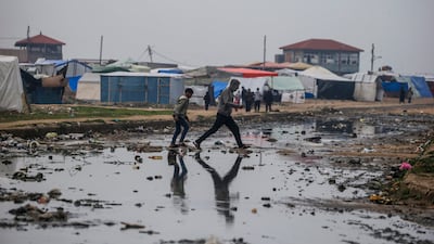 Palestinians who fled from the northern Gaza Strip and Rafah have set up shelters in Deir Al Balah, in the southern Gaza Strip. EPA