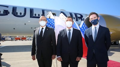 Bahrain's Foreign Minister Abdullatif Al Zayani arrives in Israel on Wednesday for his first official trip to the country. Israeli Foreign Ministry Twitter