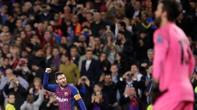 Barcelona's Lionel Messi celebrates after scoring his side's second goal. Emilio Morenatti / AP Photo