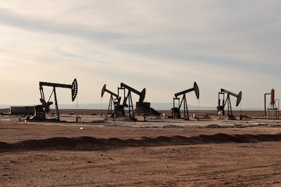 Pumpjacks operating at an oilfield in Al Hasakah province. EPA