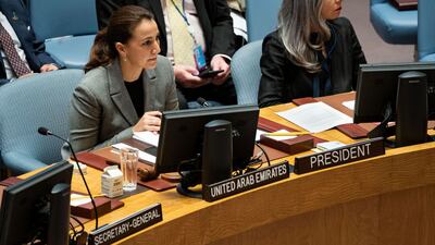 Mariam Al Mheiri, Minister of Climate Change and Environment, at the United Nations Security Council ministerial open debate. Photo: Ministry of Climate Change and Environment