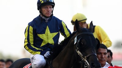 Jockey Kieren Fallon, shown here aboard Krypton Factor at the Meydan Racecourse in Dubai, has retired from horse racing. Satish Kumar / The National