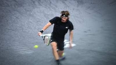 Greece's Stefanos Tsitsipas returns the ball to France's Ugo Humbert during their men's singles second round tennis match on day 2 at the ATP World Tour Masters 1000 - Paris Masters (Paris Bercy) - indoor tennis tournament at The AccorHotels Arena in Paris. AFP