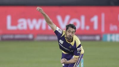 Anwar Ali ( Quetta Gladiators ) bowls against Peshawar Zalmi, at their ongoing HBL Pakistan Super League cricket tournament, held at the Dubai International Cricket Stadium. ( Jeffrey E Biteng / The National )