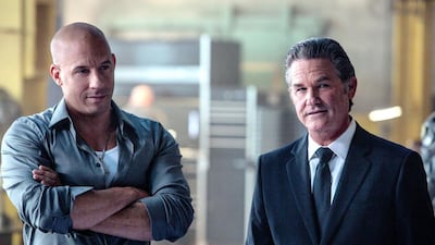 Vin Diesel, left, as Dominic Toretto and Kurt Russell as Mr Nobody in Furious 7. Courtesy Universal Pictures