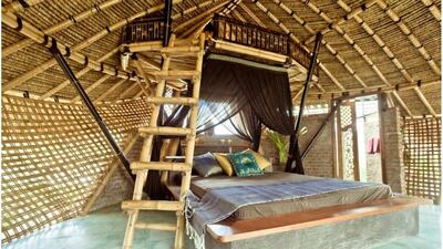 The one-bedroom cottage in Bali, Indonesia, houses four guests. The next available dates are in October 2019, when it costs Dh275 per night for two guests, or Dh360 for four people.