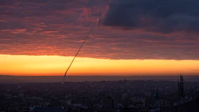 Anti-aircraft missiles are launched from the Gaza Strip after an Israeli airstrike. AP