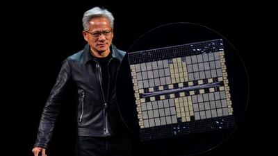 Jensen Huang, chief executive of Nvidia, at the company's GTC conference in Washington. Nvidia is adept at riding the generative AI wave. Bloomberg