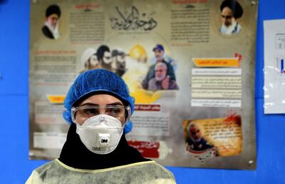 A nurse wears protective clothing at a hospital in southern Beirut during a media tour of Hezbollah's preparations for the coronavirus outbreak in Lebanon. AFP
