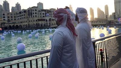 An event at the fountain at the Burj Khlaifa to recognise 2020 days until Expo Dubai 2020. Wam