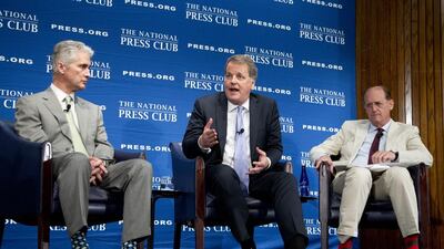 From left: Jeff Smisek and W Douglas Parker of Untied Airlines and Richard Anderson of Delta during a forum in Washington on Friday, May 15, 2015. Manuel Balce Ceneta / AP Photo