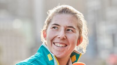 Georgia Wareham speaks during the T20 World Cup Trophy Tour Launch. Getty Images