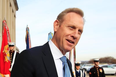 Deputy Defence Secretary Patrick Shanahan speaks to reporters outside the Pentagon. AP