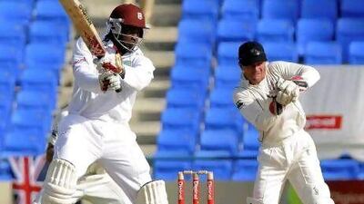West Indies' Chris Gayle, left, returned to Test cricket in style.