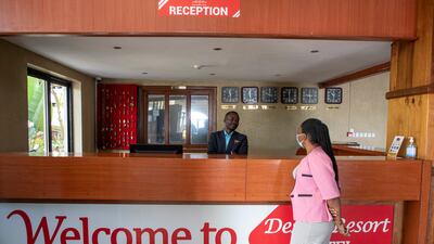 The reception of the Desir Resort Hotel, which is one of the locations expected to house some of the asylum-seekers due to be sent from Britain to Rwanda, in the capital Kigali. AP