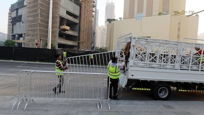 Dubai, United Arab Emirates - January 01, 2011: The clean up operations after the celebrations the night for New Years Eve 2019. Tuesday, December 1st, 2019 in Downtown, Dubai. Chris Whiteoak/The National