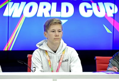 Martin MrSavageM Foss Andersen speaks to the media ahead of the 2019 Fortnite World Cup. AFP