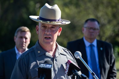 New York State Patrol Commander Major Eugene Staniszewski, speaks about the attack. AP
