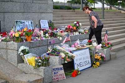 A memorial for Melissa Hortman and her husband Mark at the State Capitol in St Paul. EPA