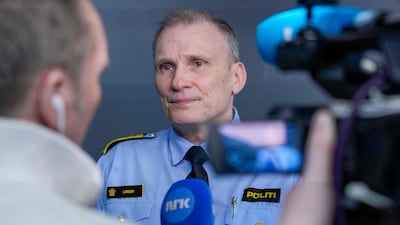 A senior Norwegian police intelligence officer answers media questions in Oslo after the city’s US embassy was attacked on March 9. AFP