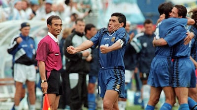 Diego Maradona, centre, put on a show at the 1994 World Cup in the United States until he failed a drugs test. Image Forum