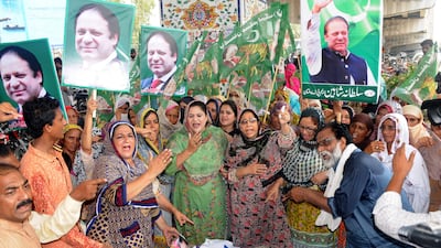 Supporters of former prime minister Nawaz Sharif stage a demonstration in Multan, Pakistan. Faisal Kareem / EPA