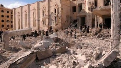 The scene of one of the blasts that rocked Syria's second largest city of Aleppo on Friday.